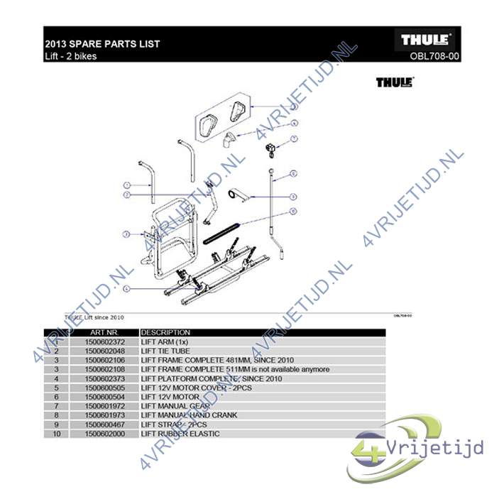 1500600504 - Thule Motor Assembly Omnibike Lift 12V - afbeelding 4